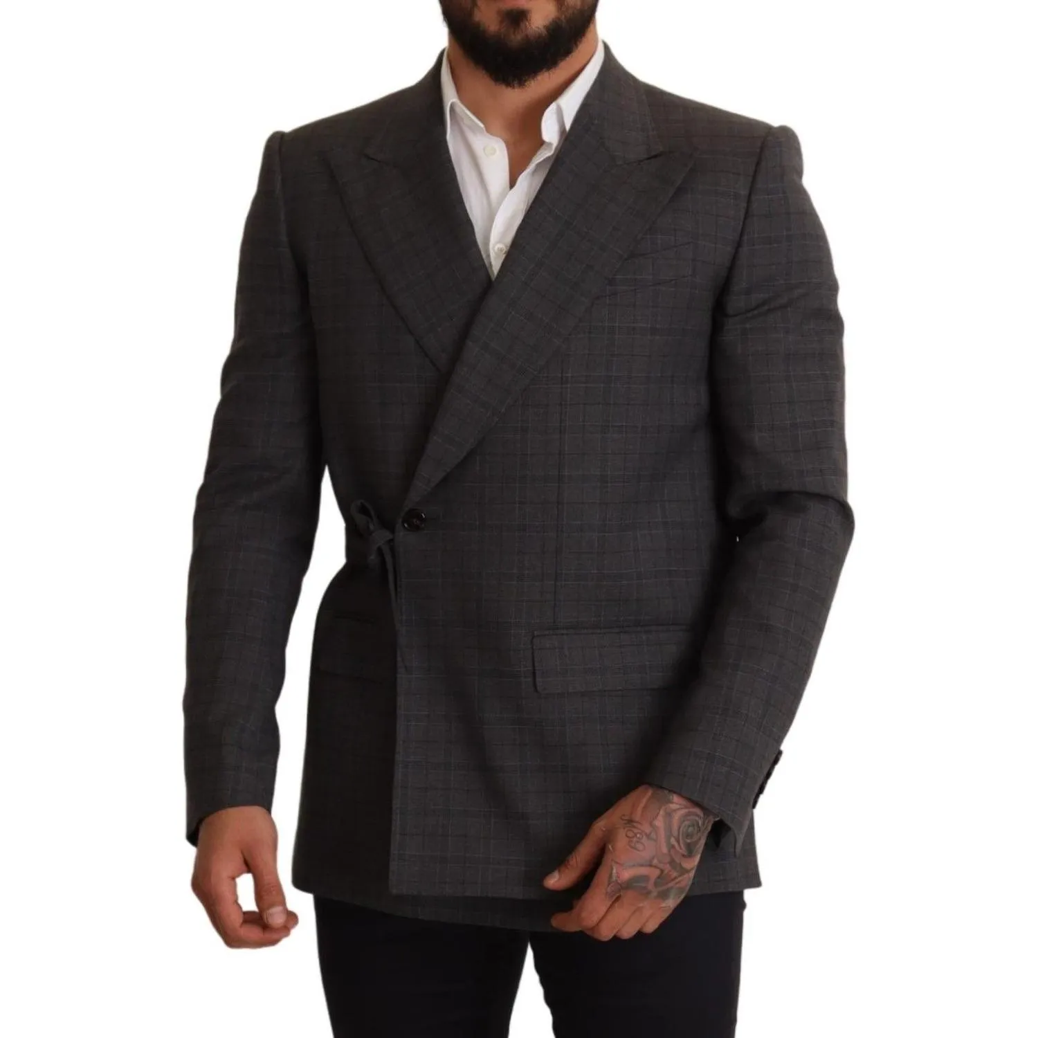 Dolce & Gabbana Chic Gray Check Martini Slim Fit Double-Breasted Blazer