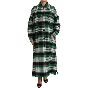 Dolce & Gabbana Elegant Green Plaid Long Coat