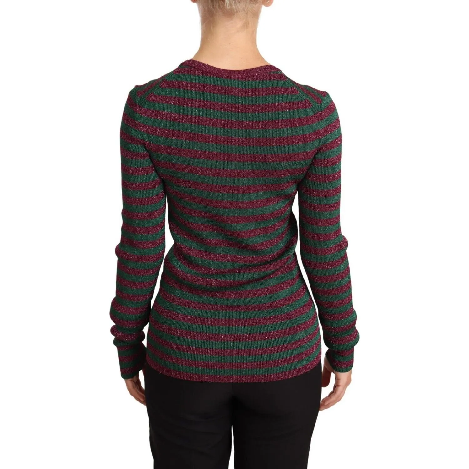 Dolce & Gabbana Elegant Maroon and Green Striped Crewneck Sweater