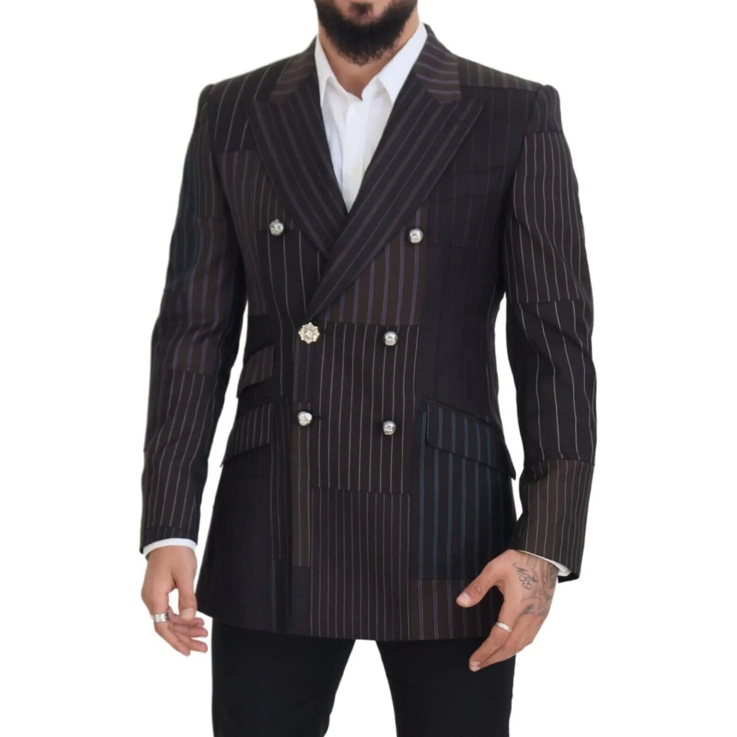 Dolce & Gabbana Multicolor Wool Silk Blend Slim Fit Blazer