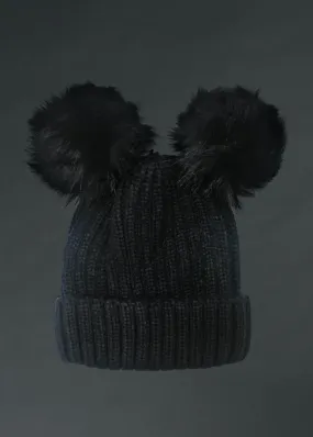 Double the Pom, Double the Fun – Black Double Pom Beanie Hat