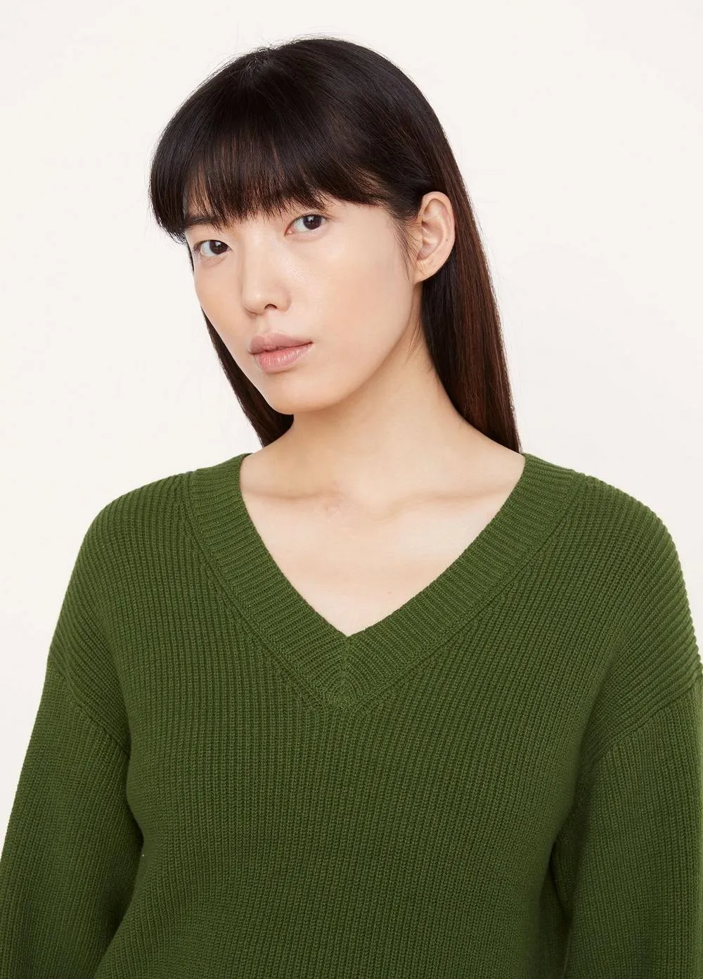 Drop Shoulder V-Neck Sweater in Herb