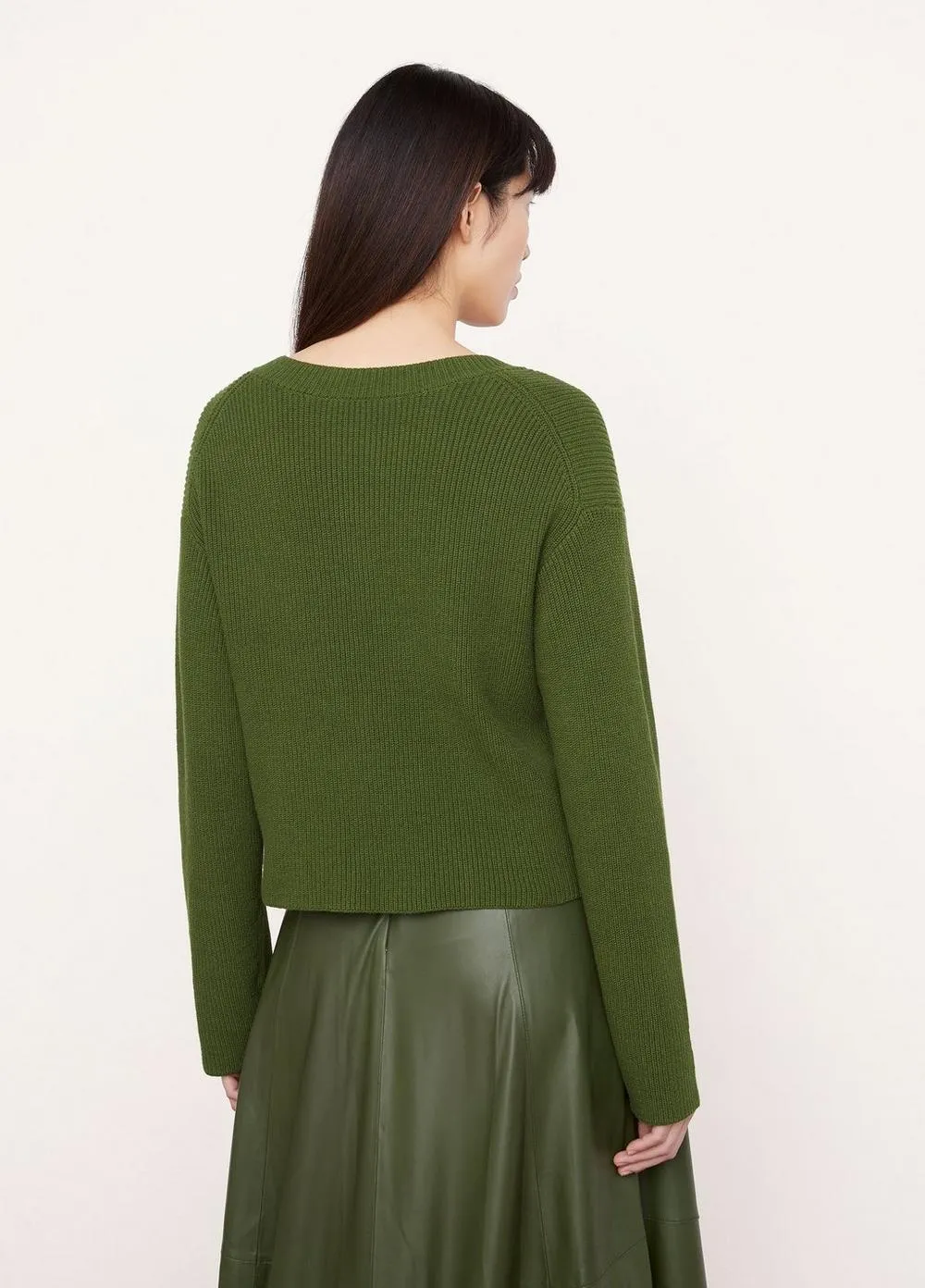 Drop Shoulder V-Neck Sweater in Herb