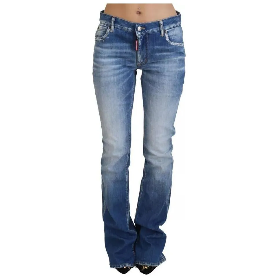 Dsquared² Blue Washed Cotton Mid Waist Flared Denim Jeans