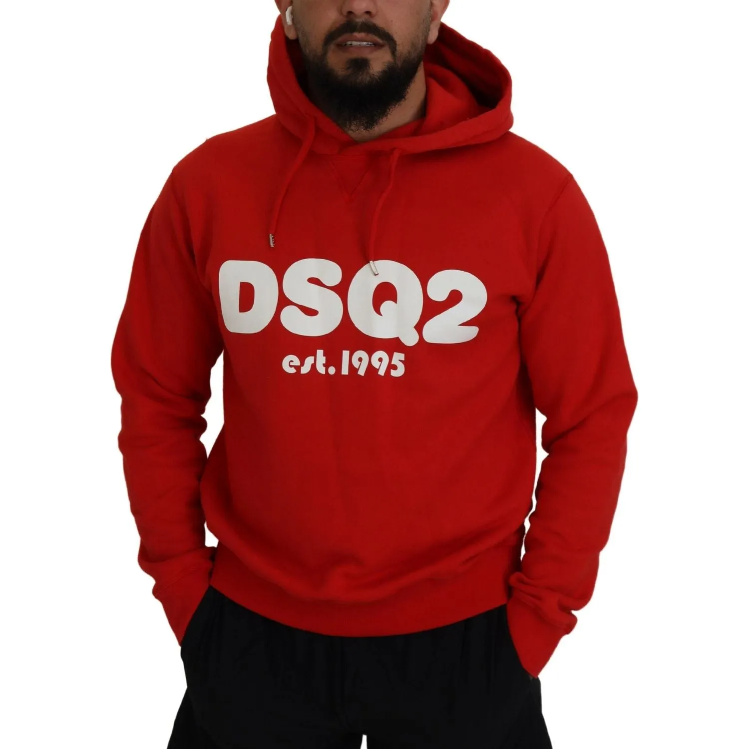 Dsquared² Red Cotton Hooded Printed Men Pullover Sweater