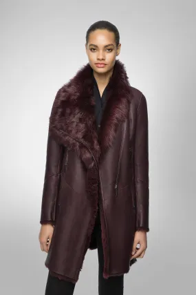 Elena - Bordeaux Shearling Coat