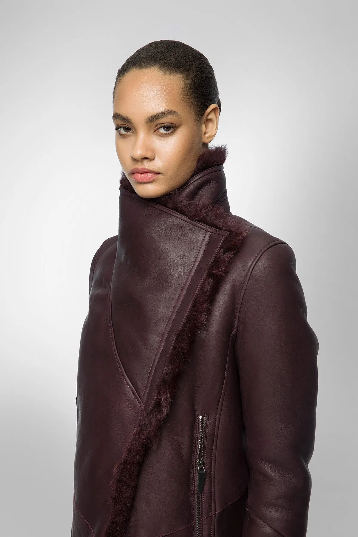 Elena - Bordeaux Shearling Coat