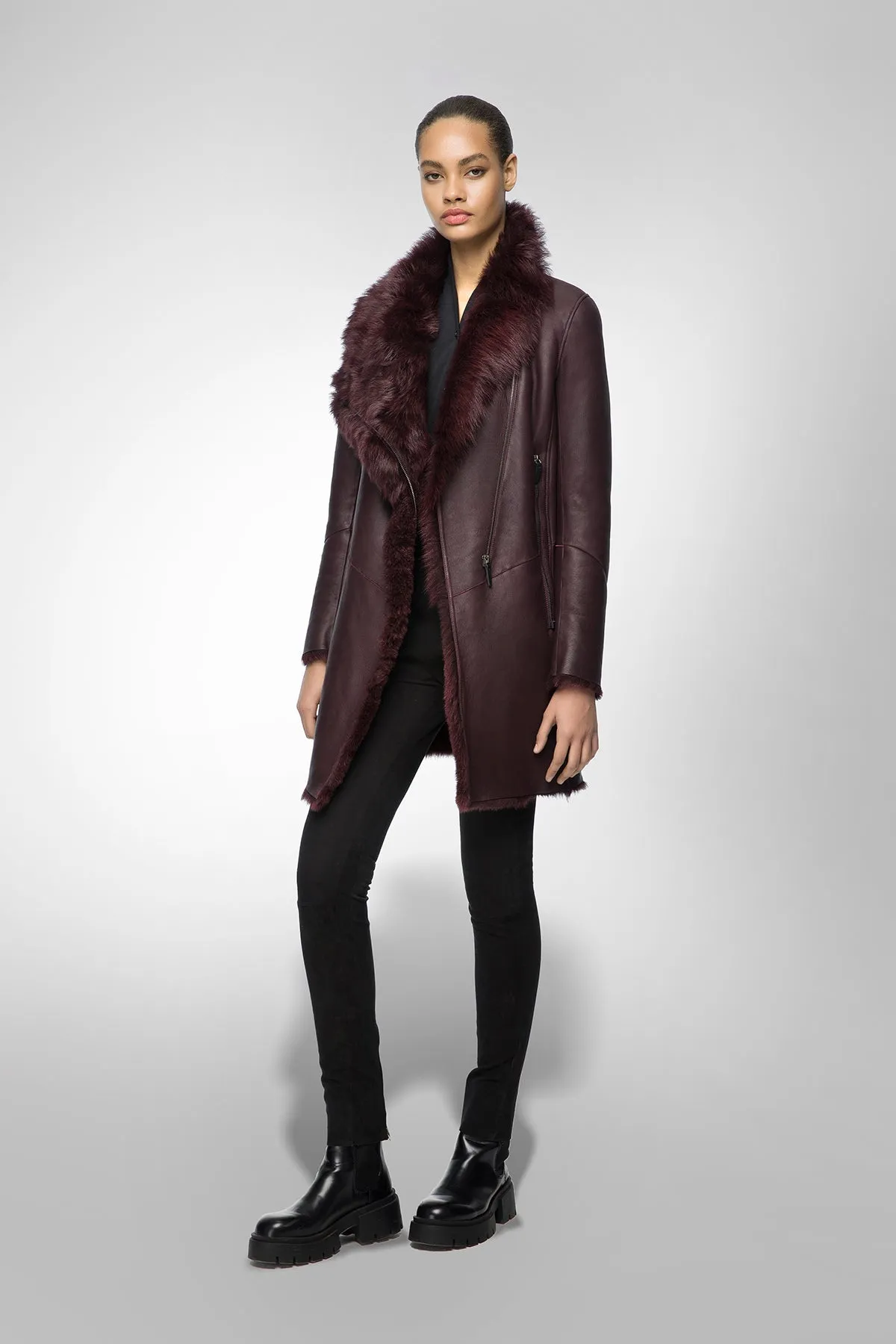 Elena - Bordeaux Shearling Coat