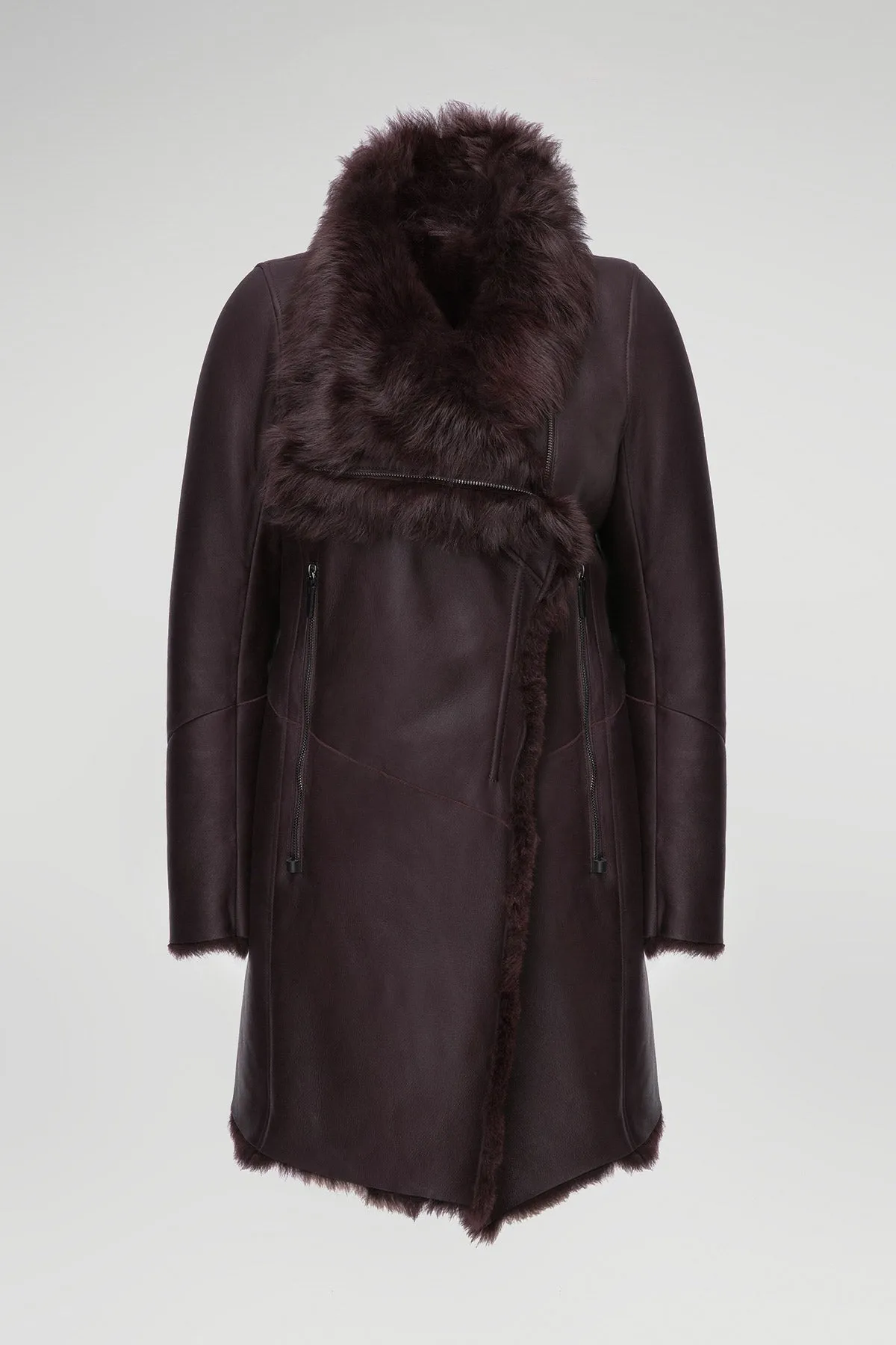 Elena - Bordeaux Shearling Coat