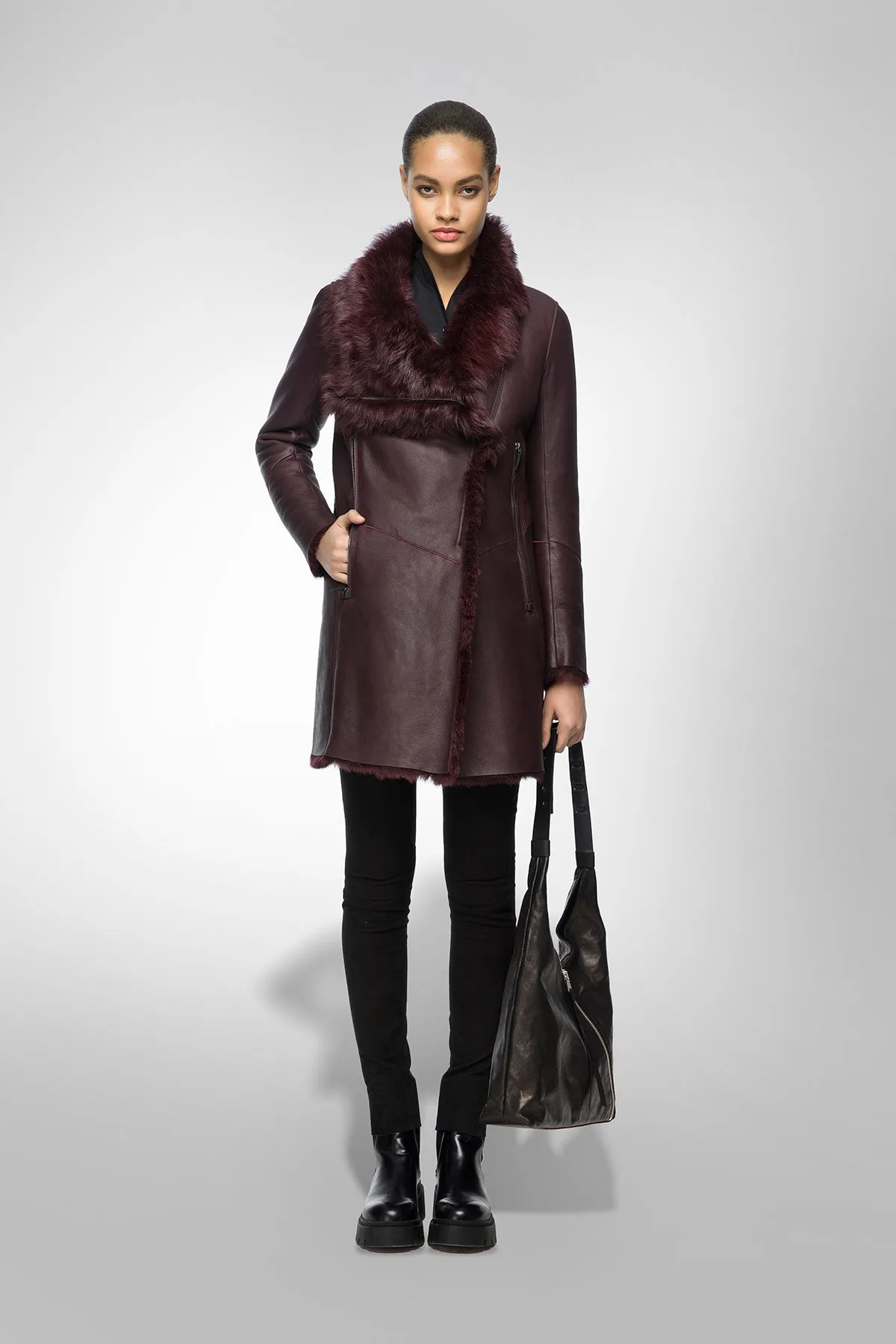 Elena - Bordeaux Shearling Coat