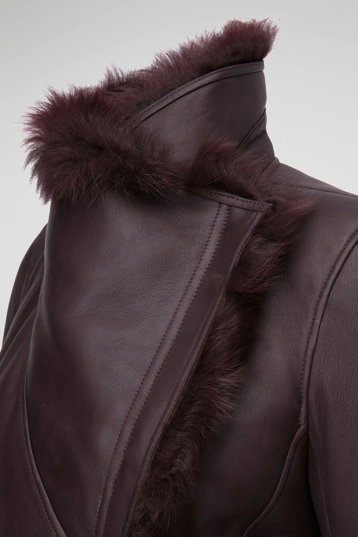 Elena - Bordeaux Shearling Coat