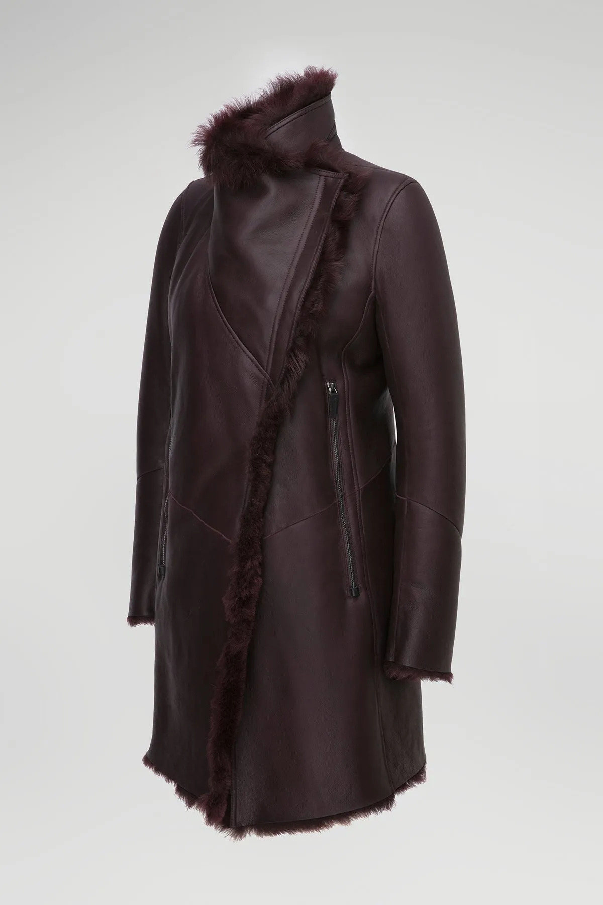 Elena - Bordeaux Shearling Coat