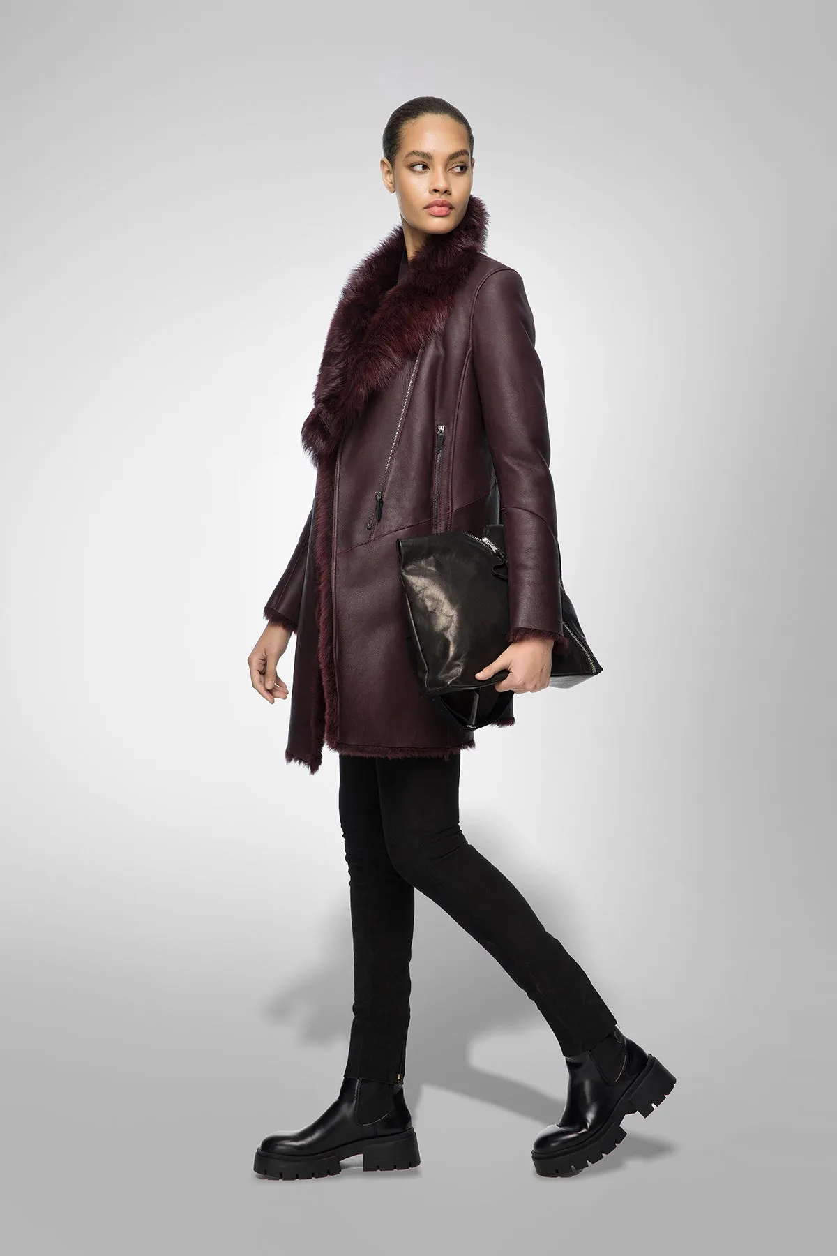 Elena - Bordeaux Shearling Coat