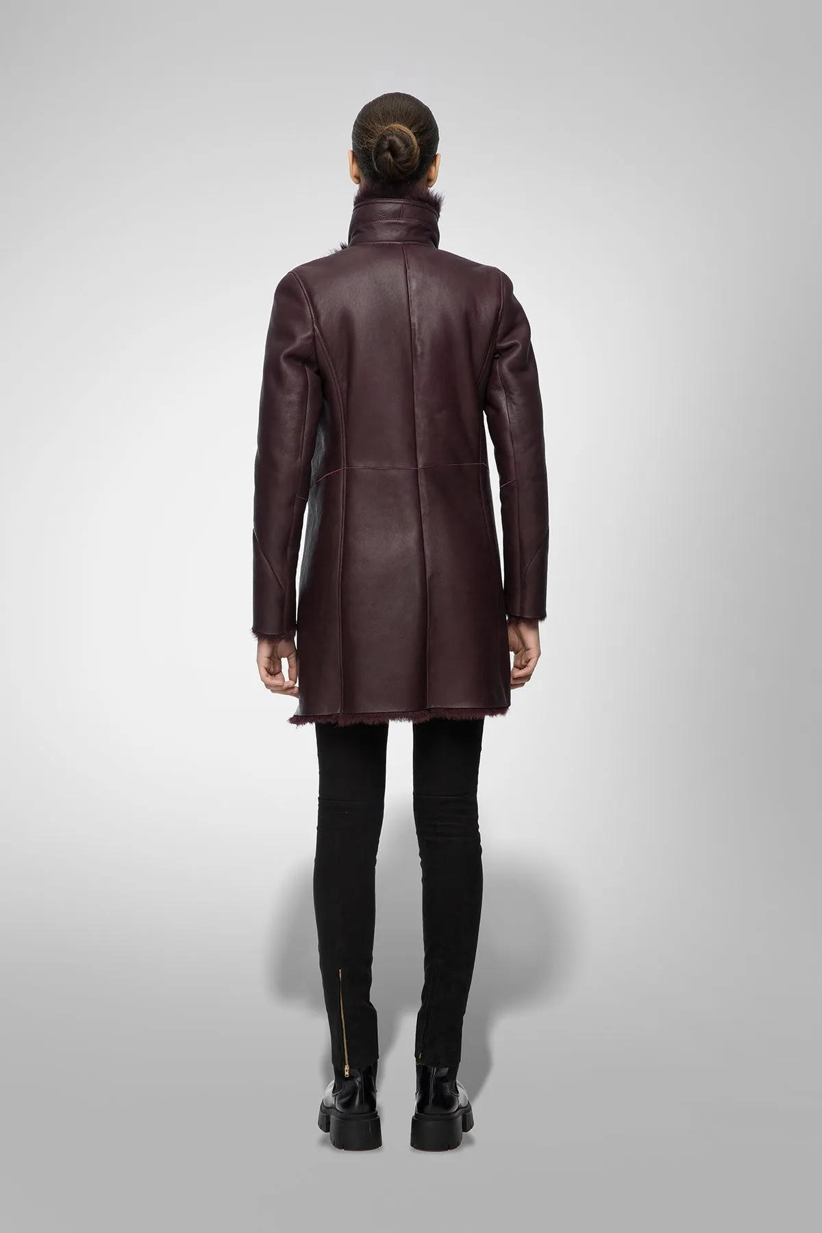 Elena - Bordeaux Shearling Coat