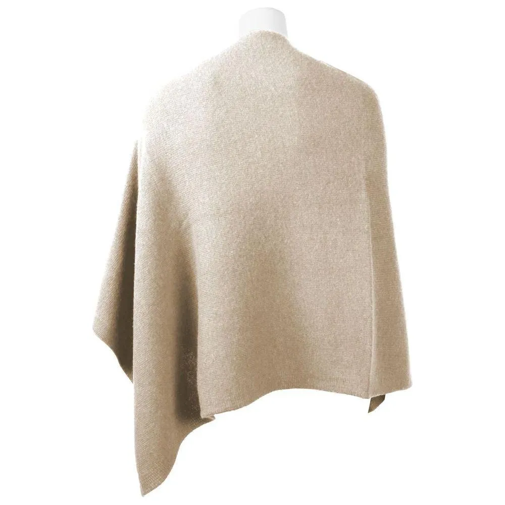 Emilio Romanelli Chic V-Neck Cashmere Poncho in Beige