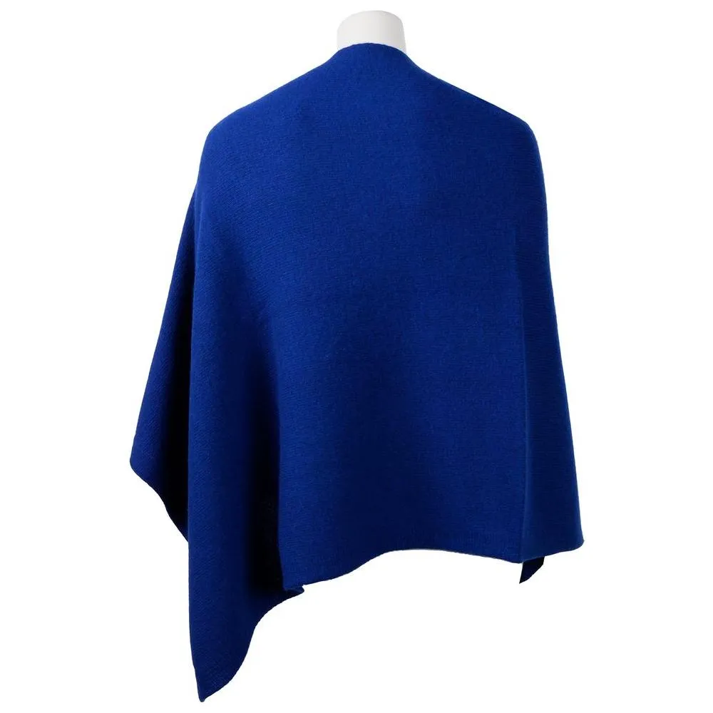 Emilio Romanelli Elegant Cashmere V-Neck Poncho in Blue