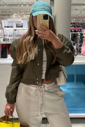 Fallon khaki cropped long sleeve bomber jacket