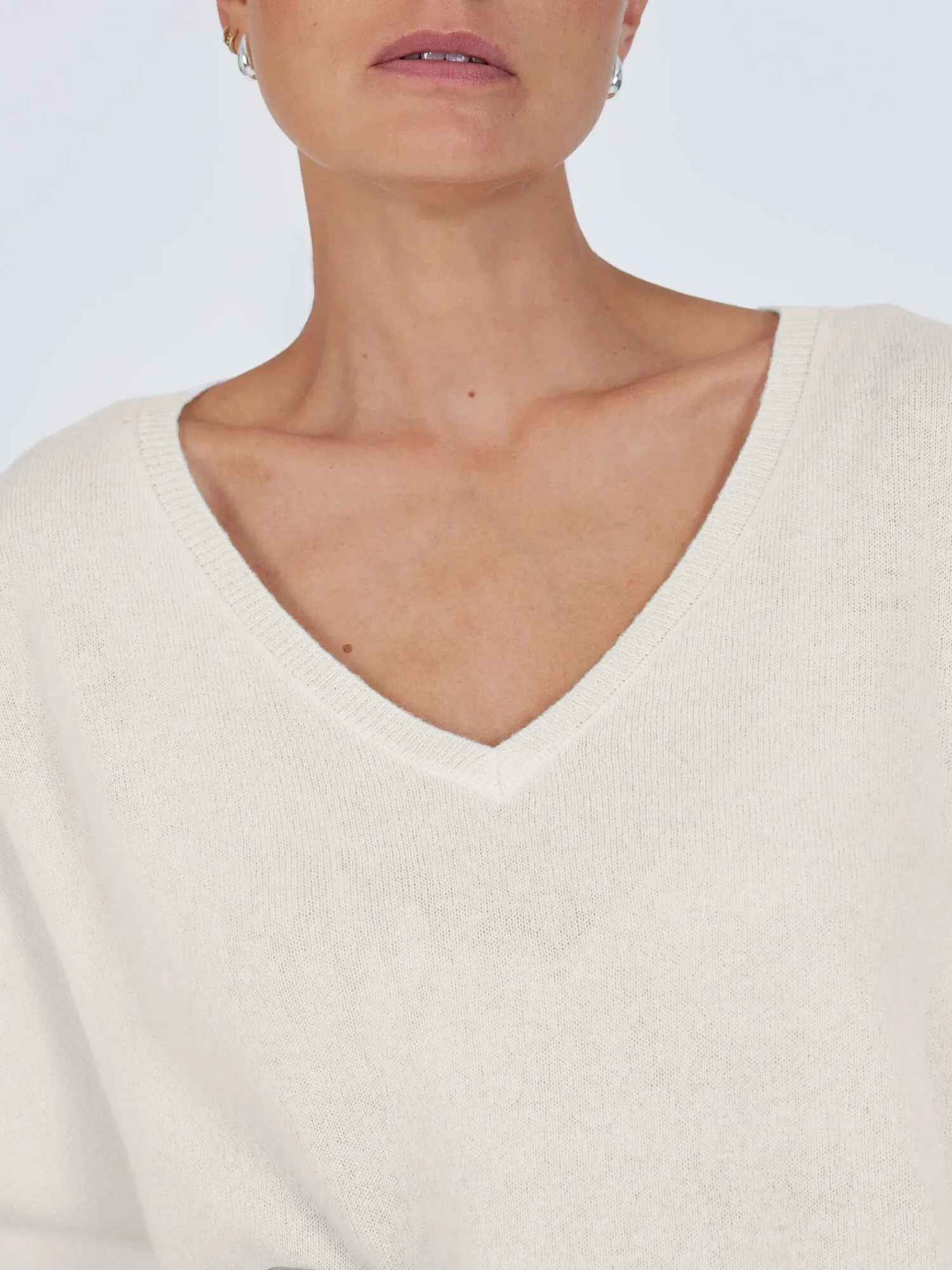 Faustine Cream Poncho V Neck Sweater