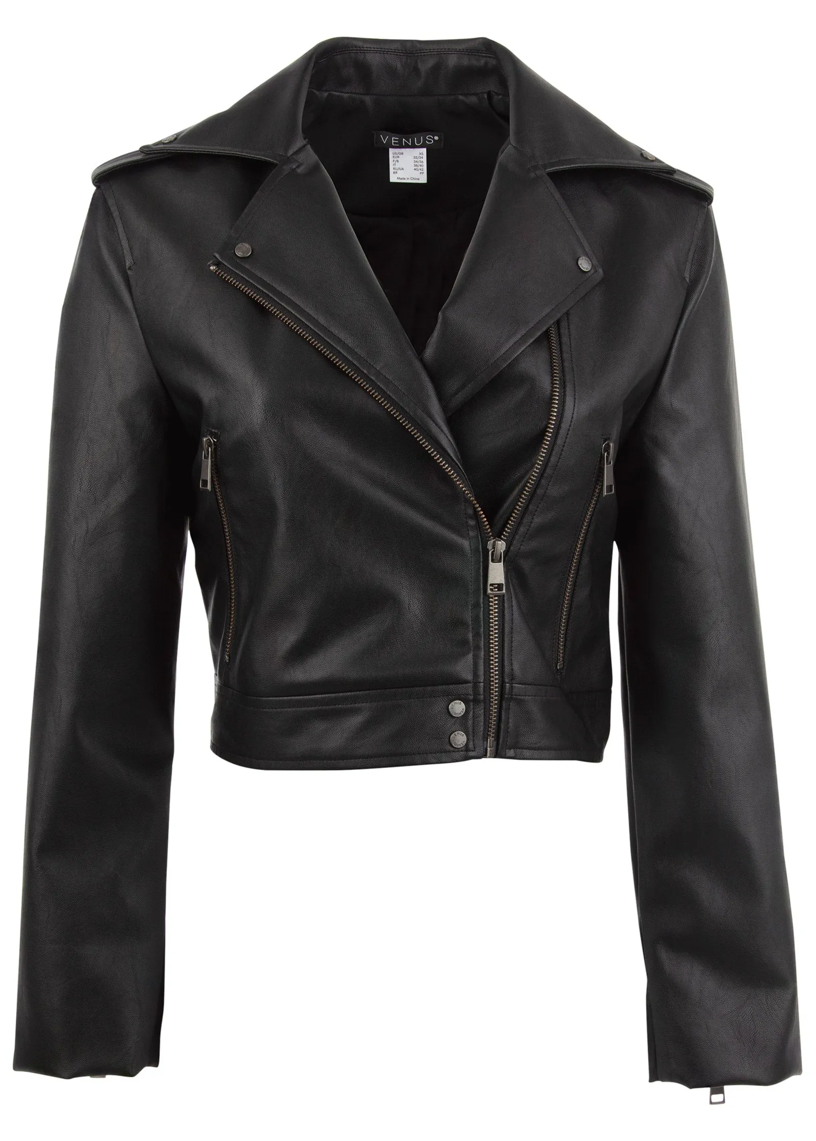 Faux-Leather Moto Jacket - Black