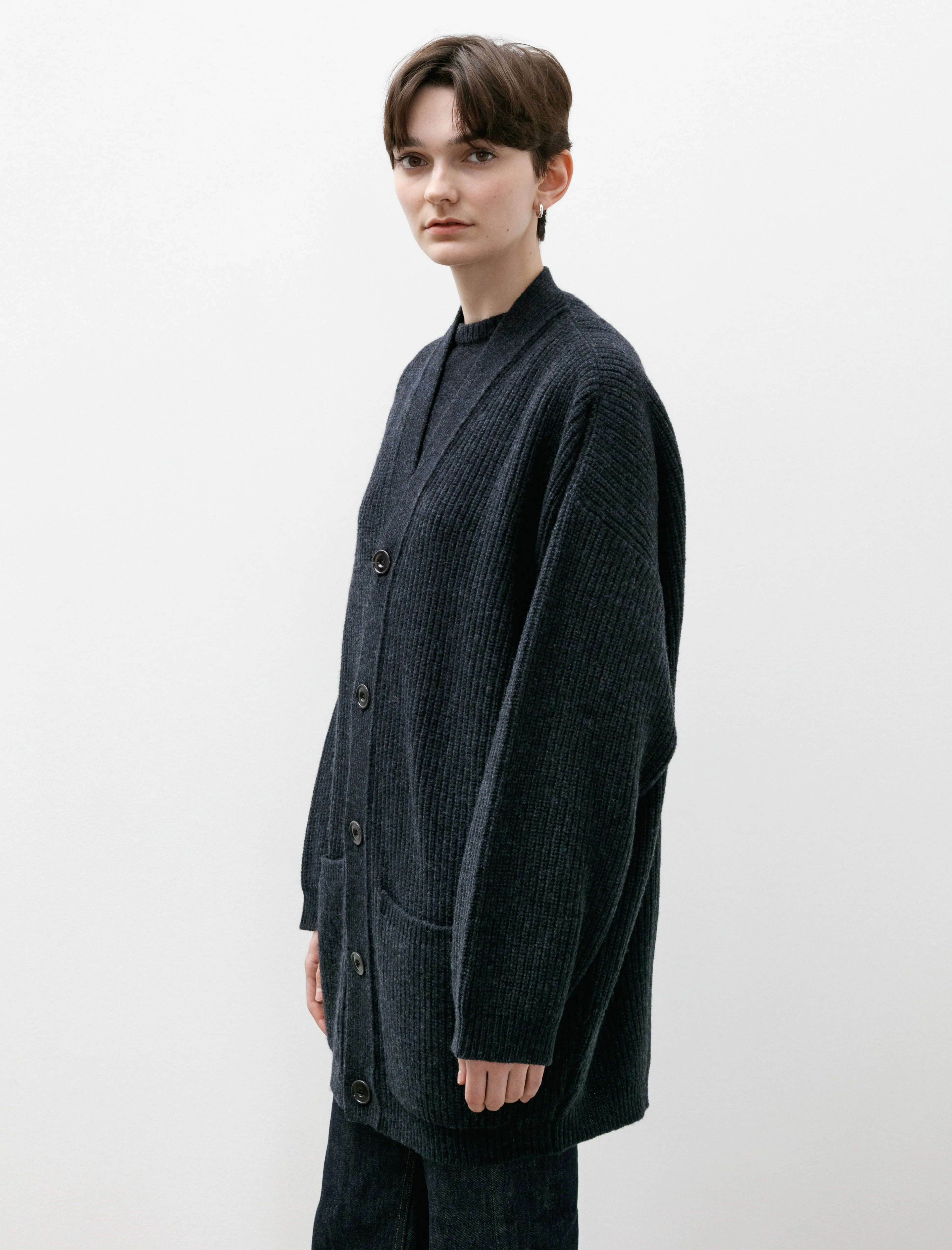 Felted Cardi Coat W Midnight Navy Melange