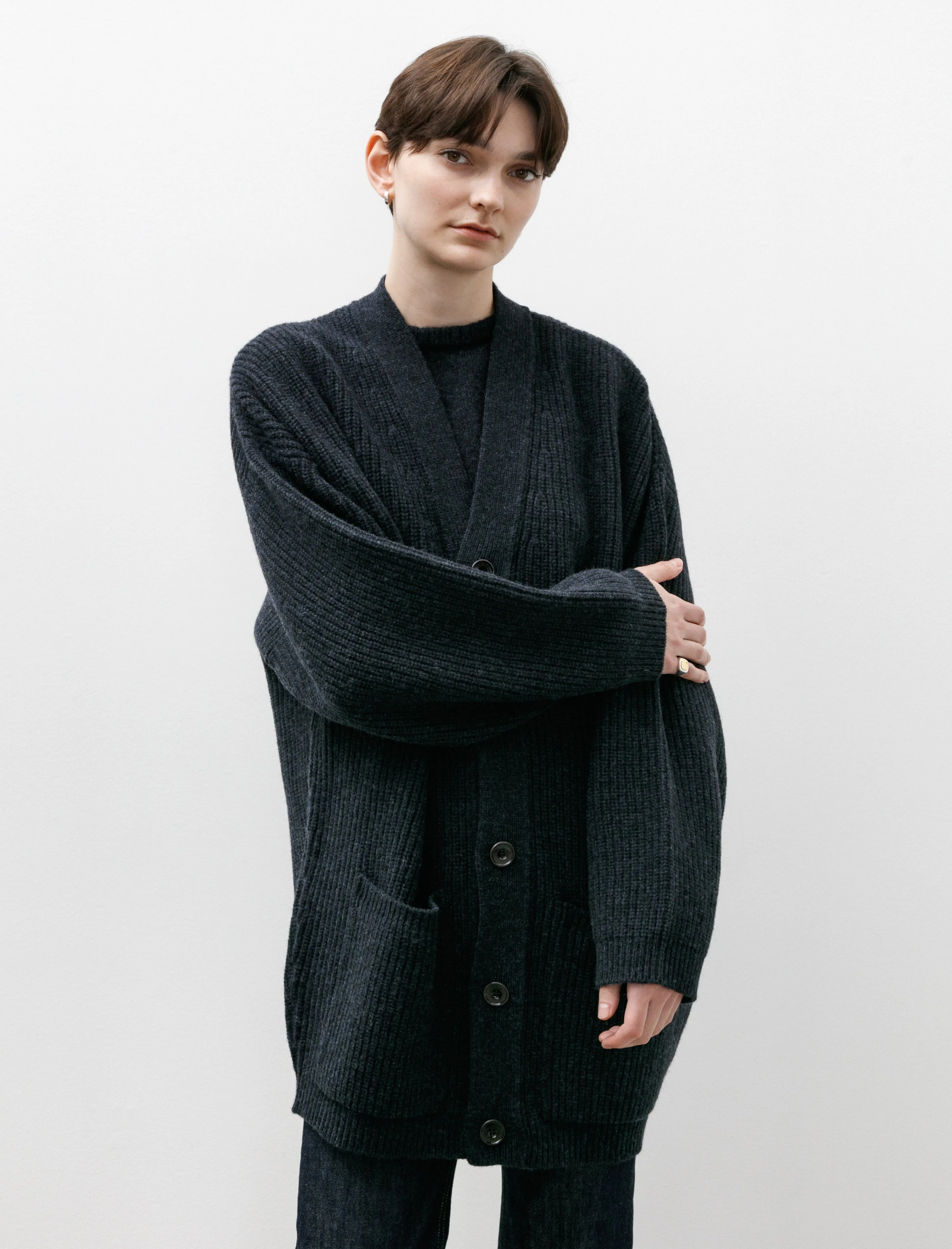 Felted Cardi Coat W Midnight Navy Melange