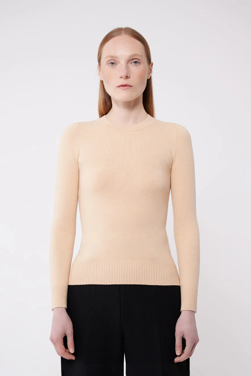 Fieno Nude Peachskin Long Sleeve Crew Neck