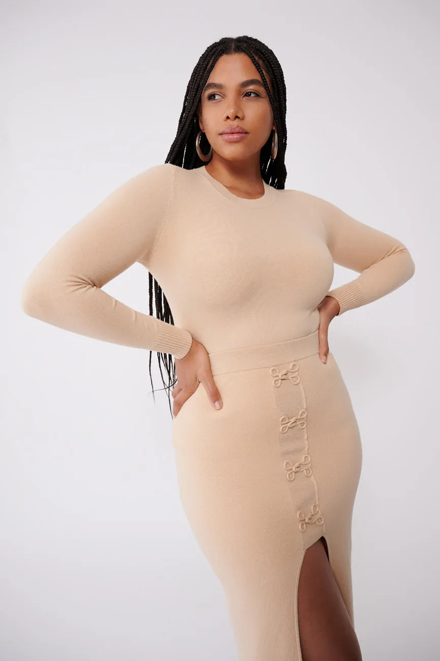 Fieno Nude Peachskin Long Sleeve Crew Neck