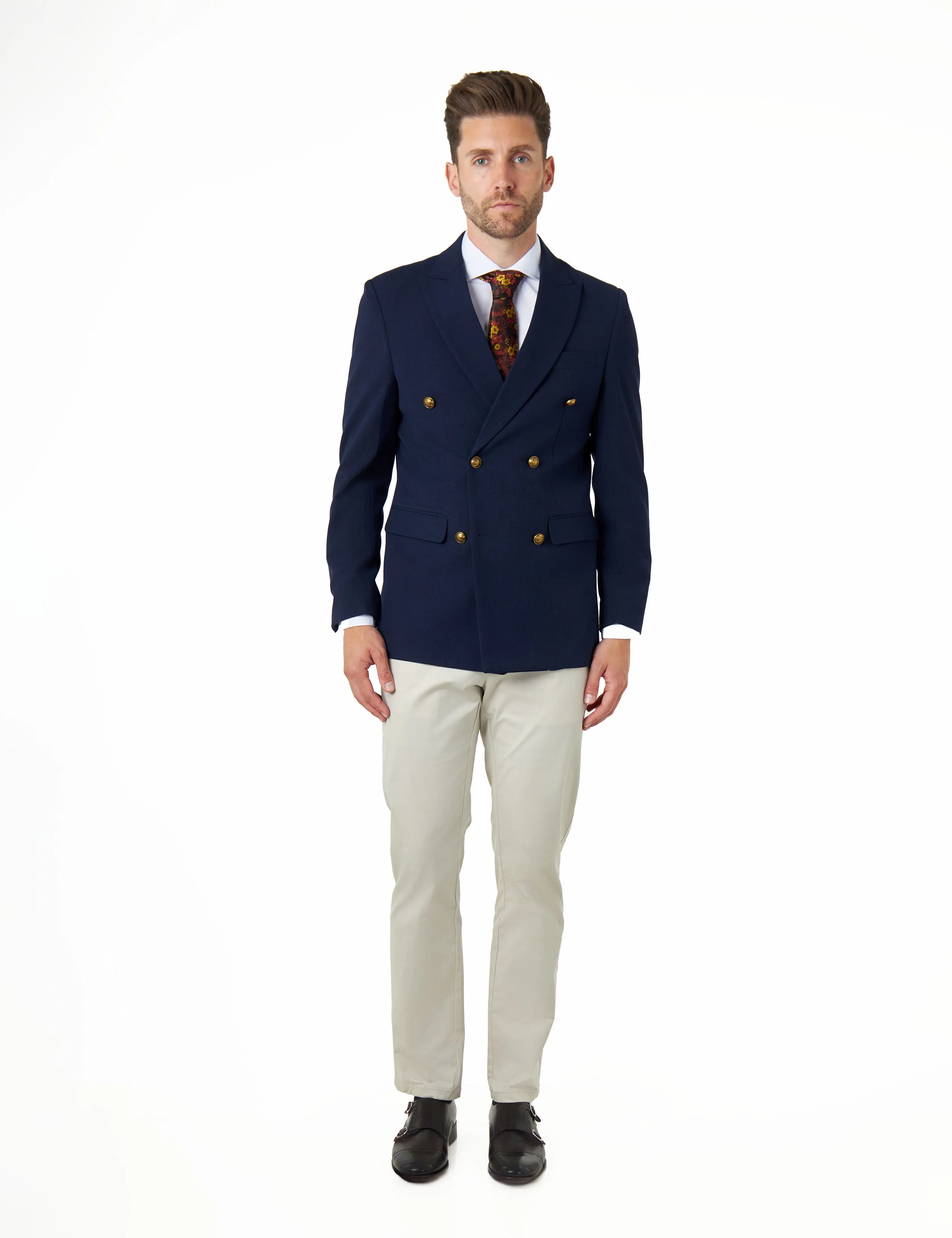 FINLEY – Navy Prince of Wales Check Double Breasted Jacket with Chino