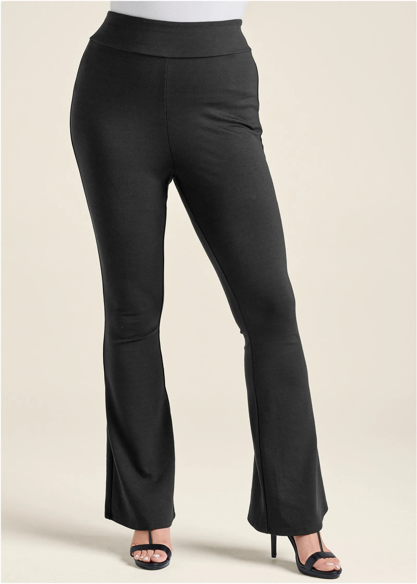 Flared Leg Ponte Pants - Black