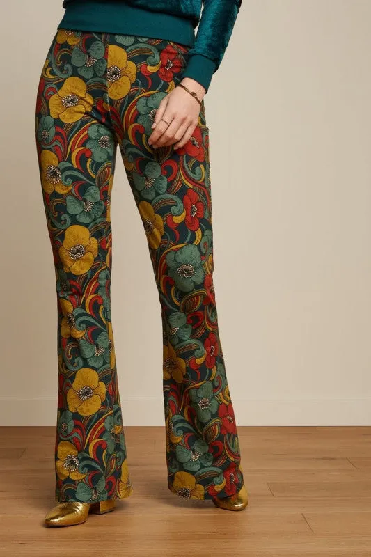 Flared pants met elastische tailleband | King Louie flared pants uptown pine green