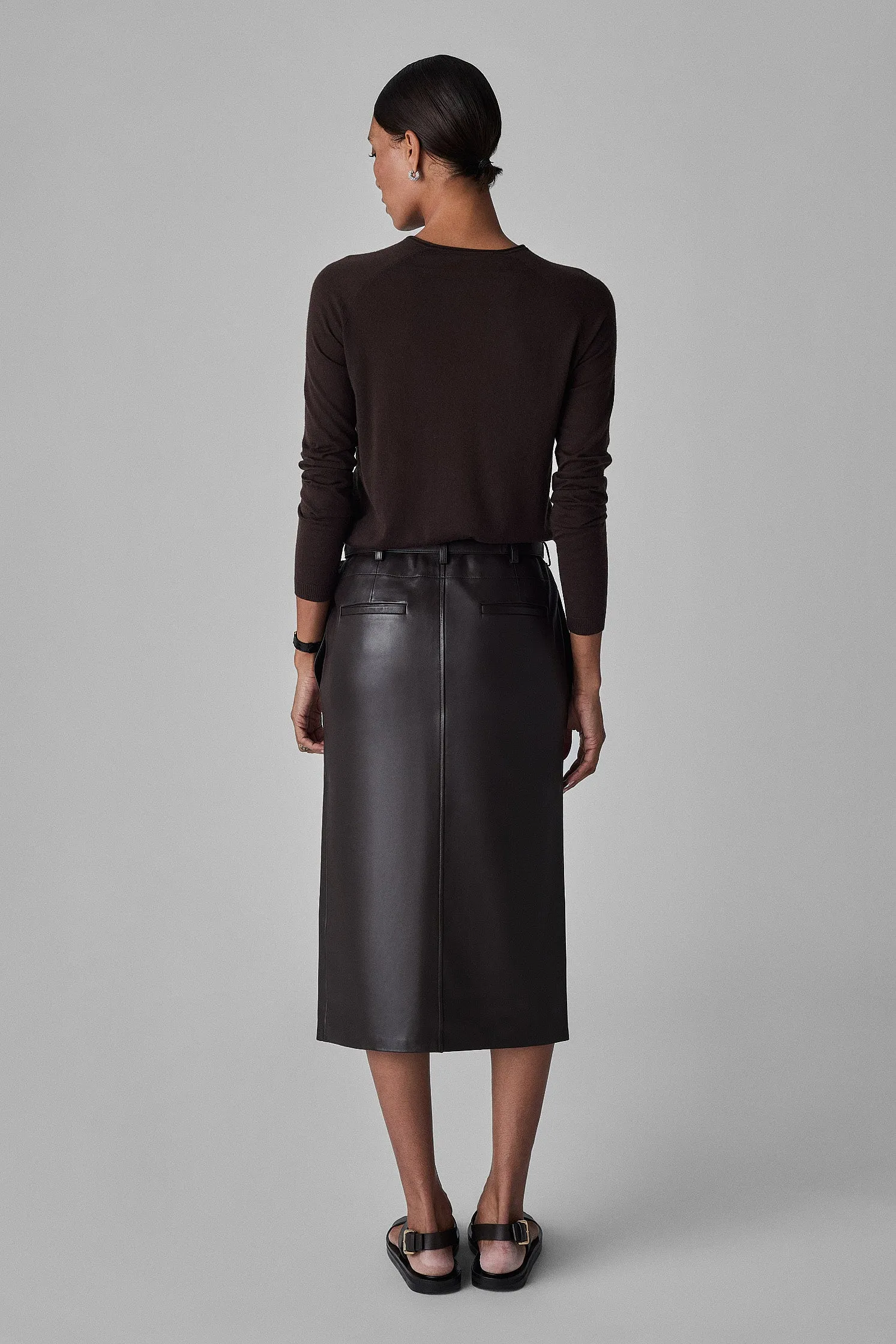 Front Slit Pencil Skirt in Leather