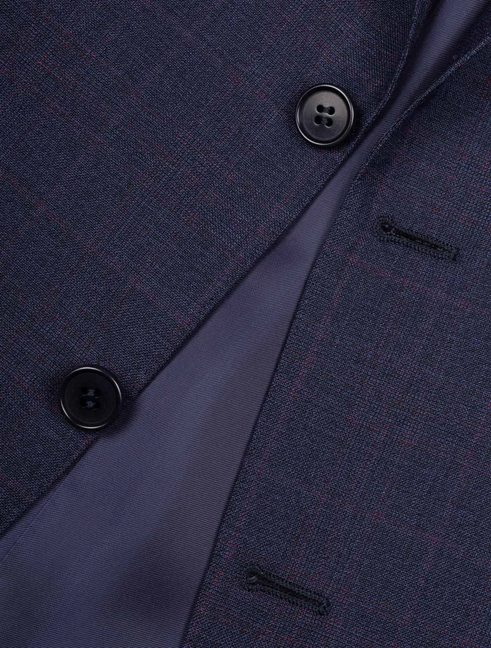 Glen-Check Suit Navy/Burgundy