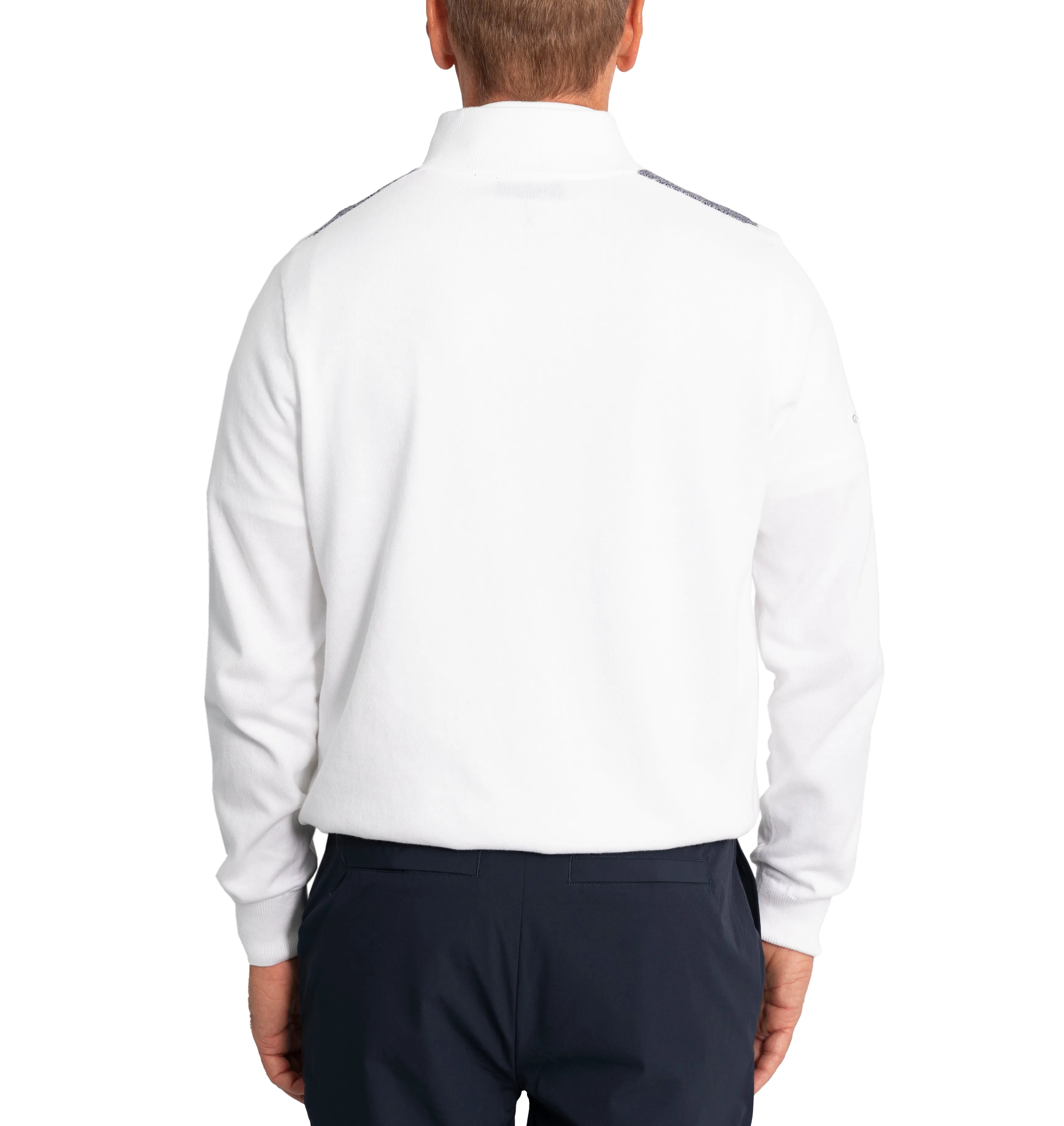 Glenmuir Lauder Quarter Zip Diamond Argyle Cotton Golf Pullover - White/ Navy