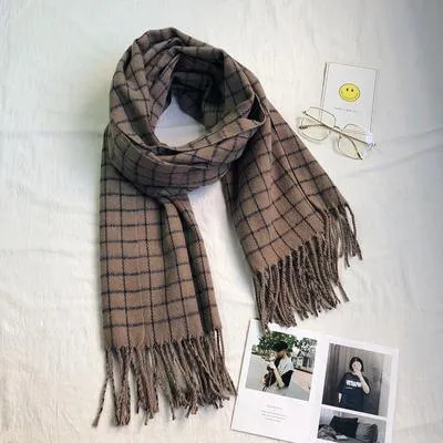 Grid Wool Flat Knit Warm Autumn Winter Scarf