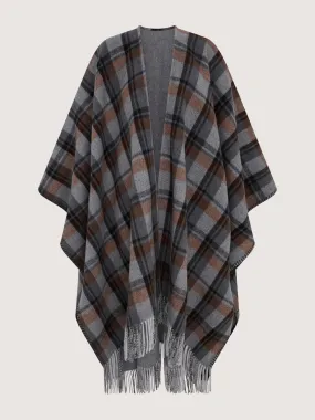 Gun club check reversible poncho