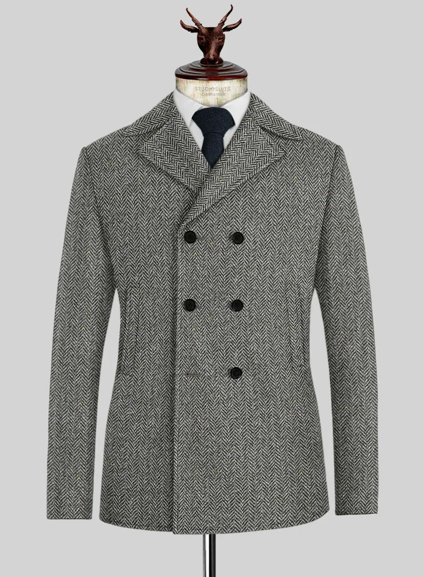 Harris Tweed Gray Chevron Pea Coat