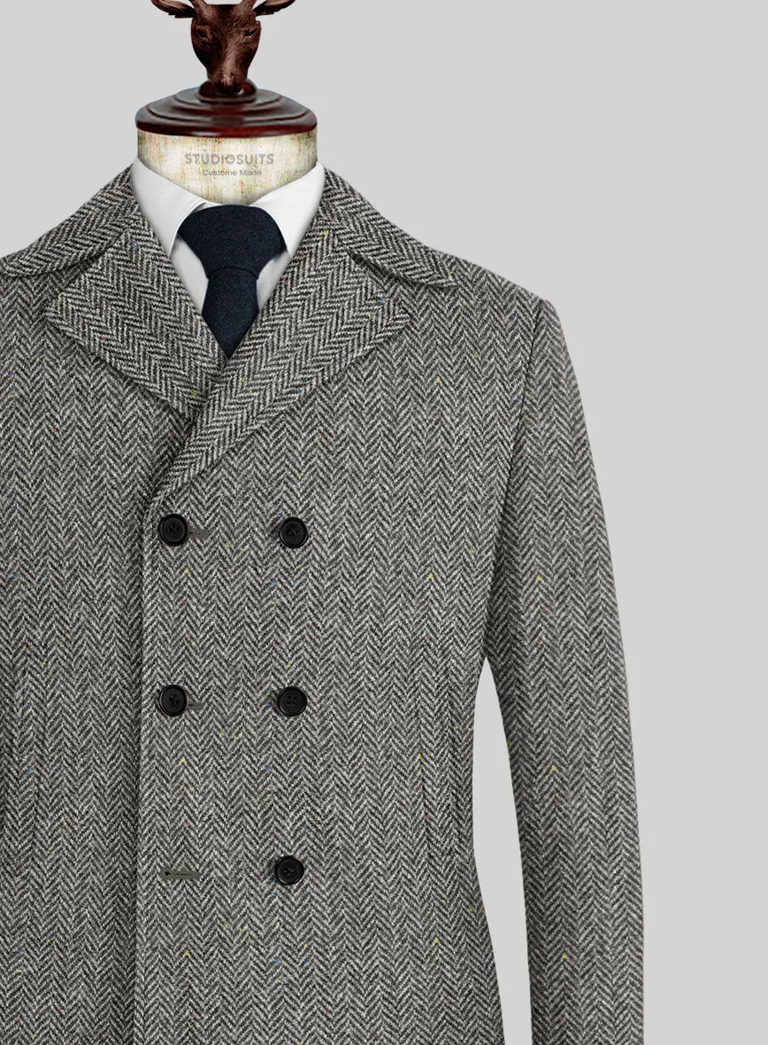 Harris Tweed Gray Chevron Pea Coat