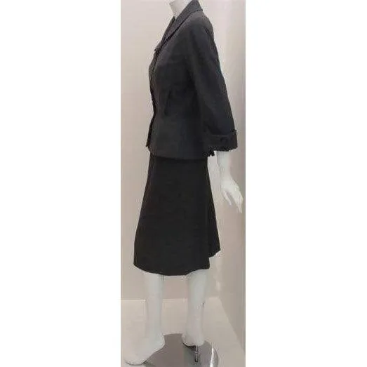 HATTIE CARNEGIE Grey Wool Fitted Jacket Skirt Set | Size 26