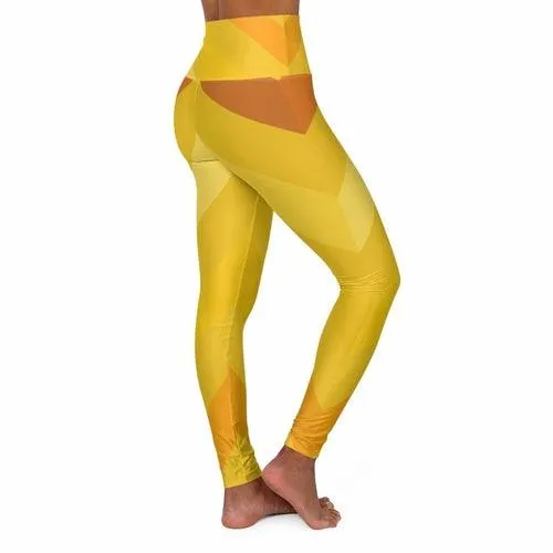 High Waisted Yoga Pants, Gold And Yellow Herringbone Style Sports