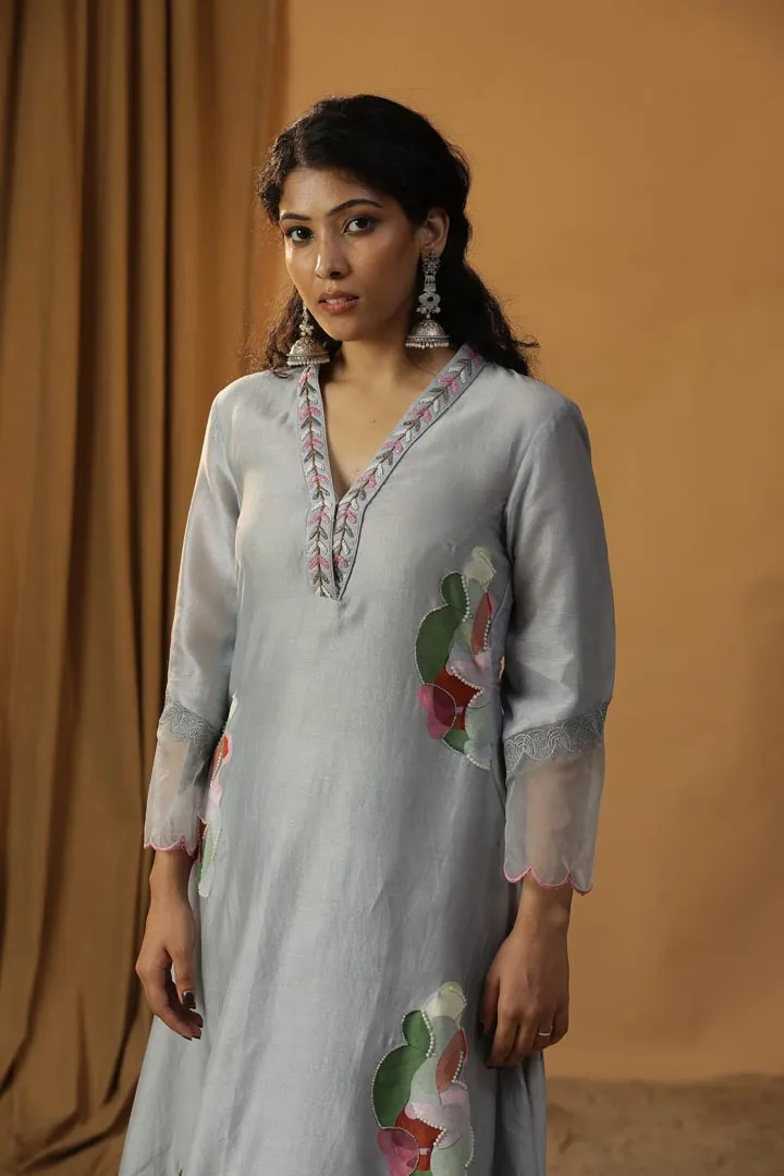 ICE BLUE HANDPAINTED A-LINE KURTA SET