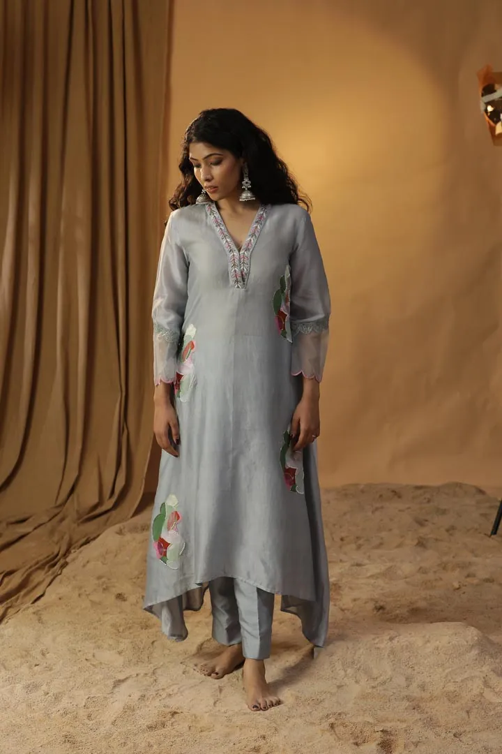 ICE BLUE HANDPAINTED A-LINE KURTA SET