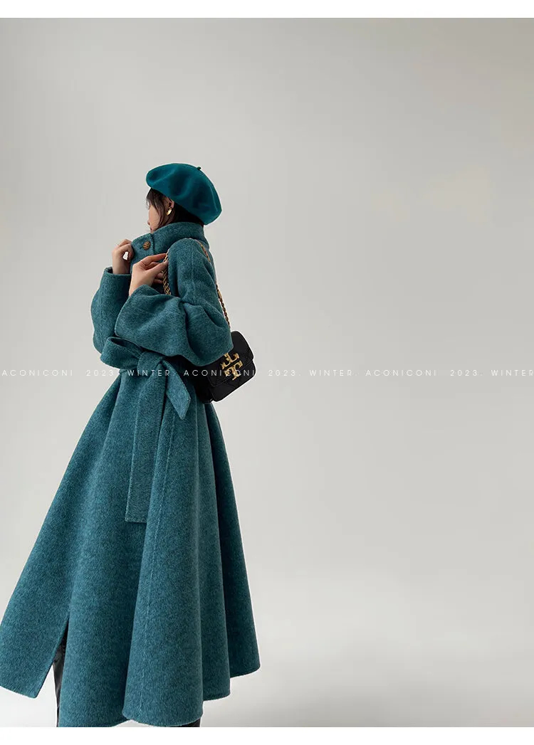 Ink teal blue wool coat and cape jacket - Blue Island