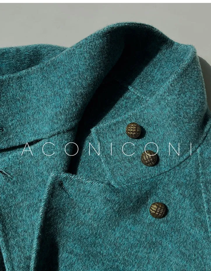 Ink teal blue wool coat and cape jacket - Blue Island