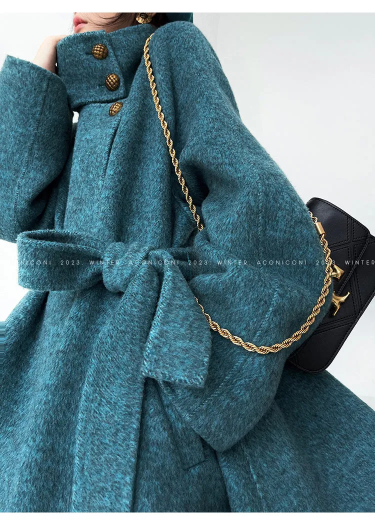 Ink teal blue wool coat and cape jacket - Blue Island