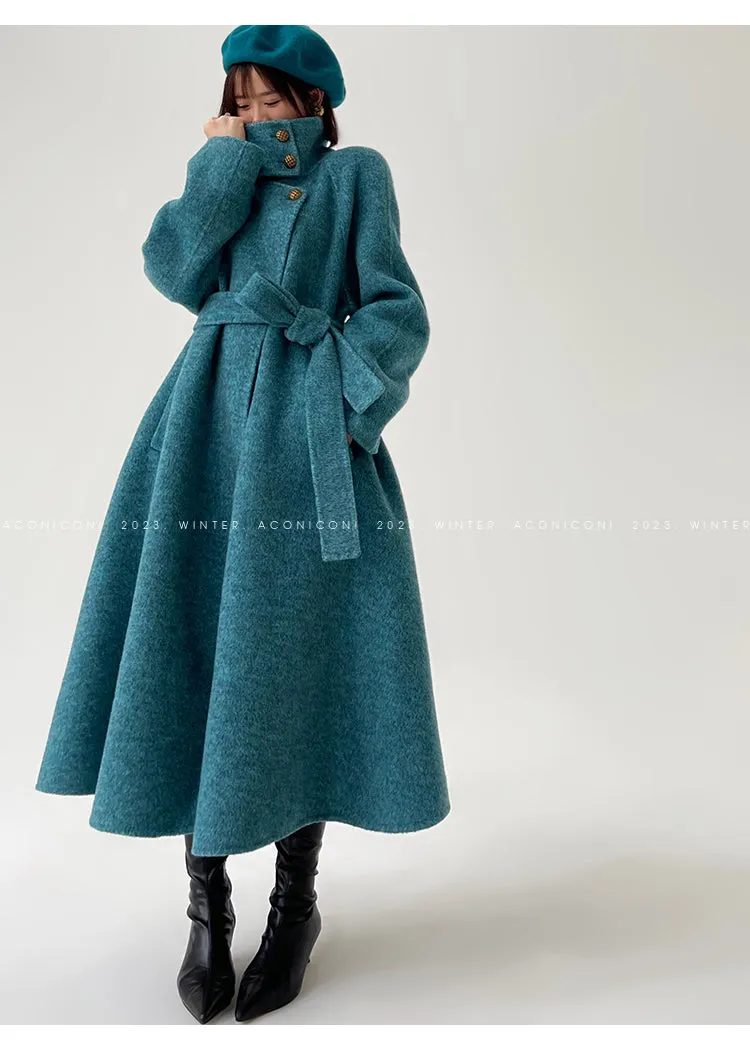 Ink teal blue wool coat and cape jacket - Blue Island