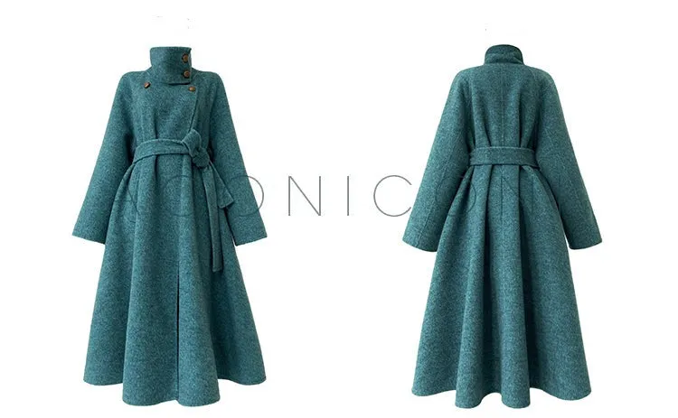 Ink teal blue wool coat and cape jacket - Blue Island