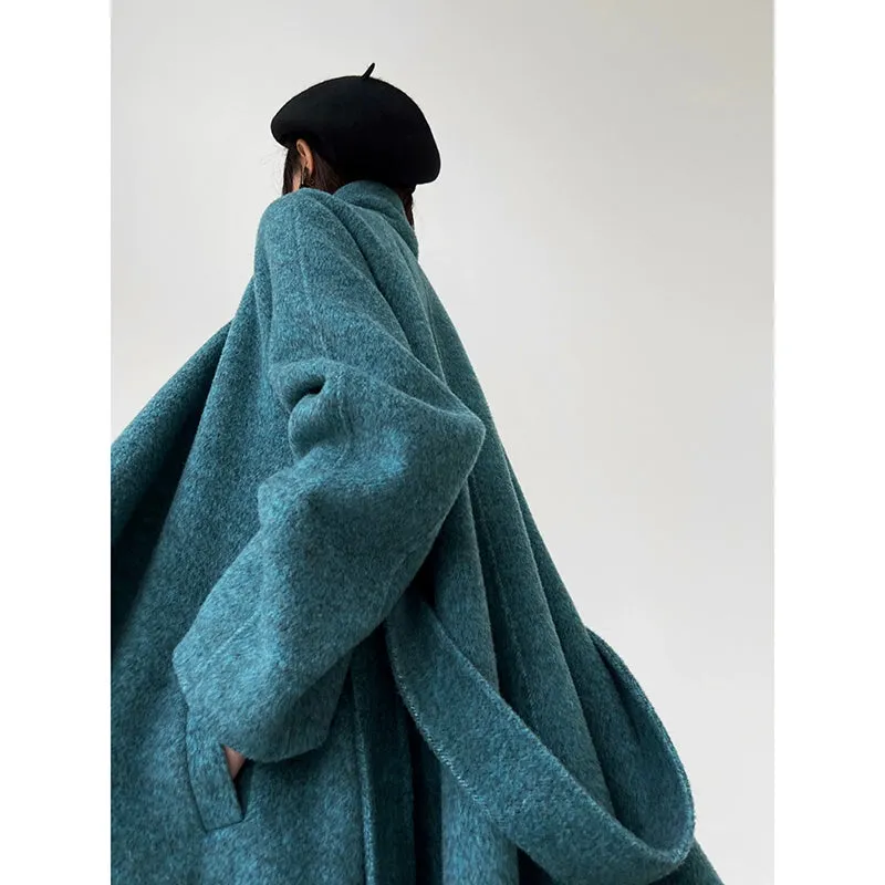 Ink teal blue wool coat and cape jacket - Blue Island