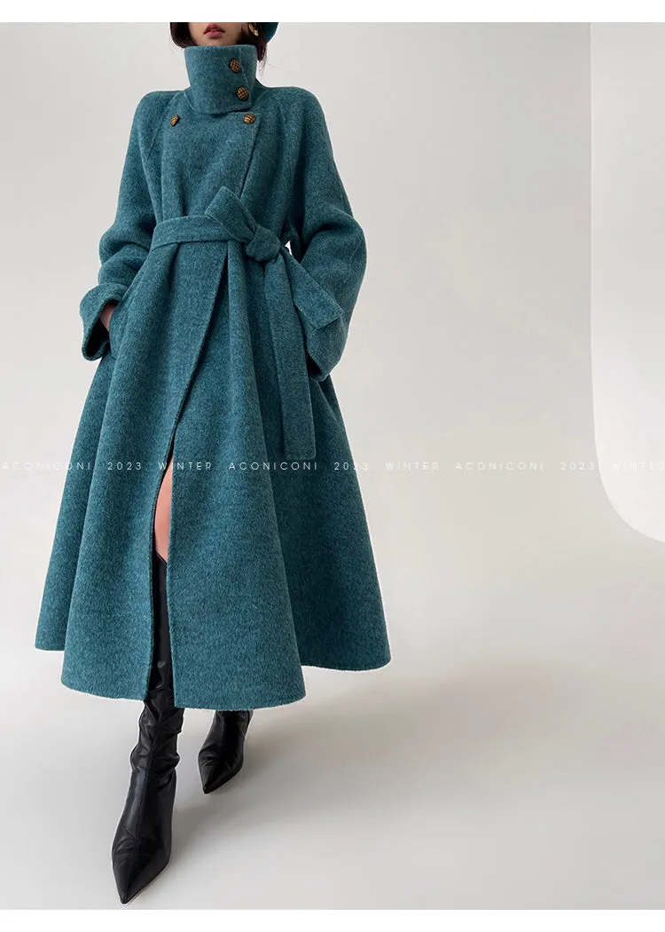 Ink teal blue wool coat and cape jacket - Blue Island