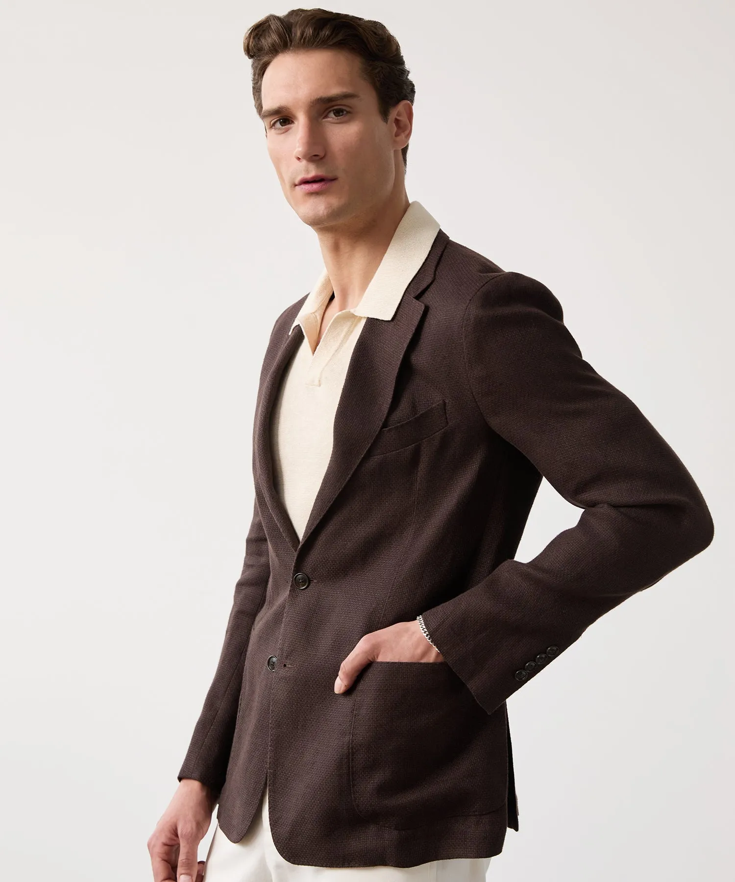 Italian Linen Basketweave Sport Coat in Dark Brown