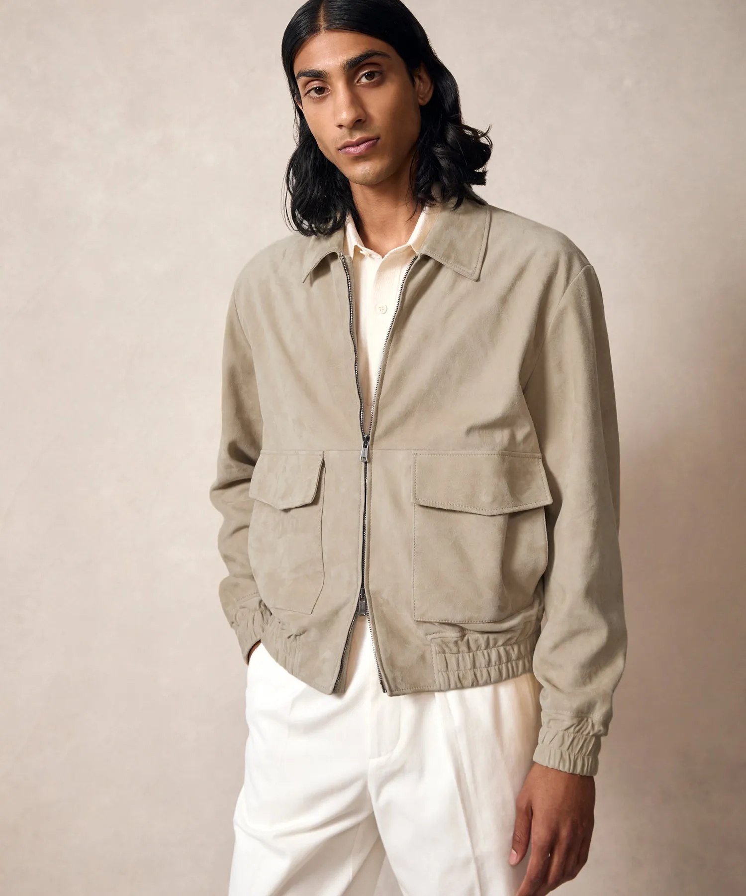 Italian Suede Grant Jacket in Stone